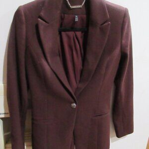 White House black market modern 1 button fitted blazer 00 wine plum lined